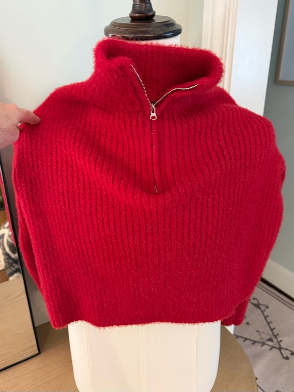 Red Half-Zip Ribbed cropped Women's Sweater XL